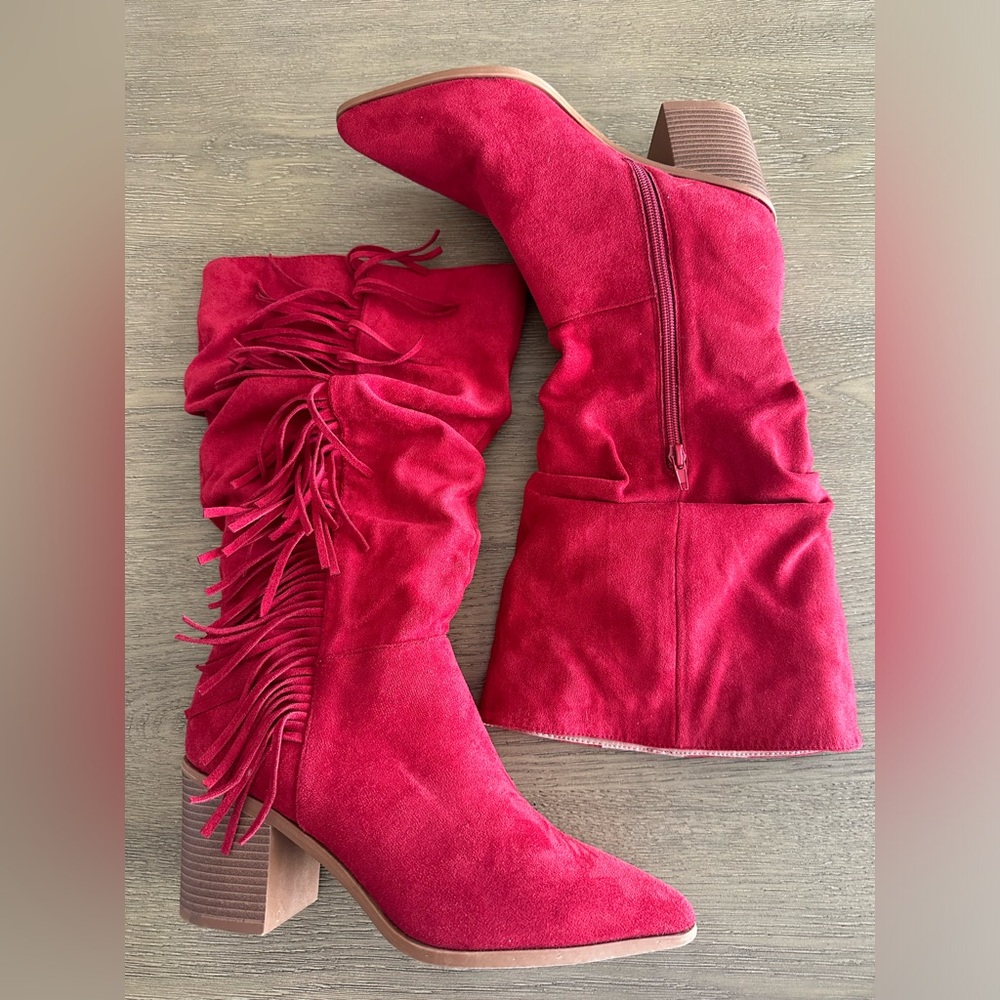 Journee Collection Red Fringe Boots